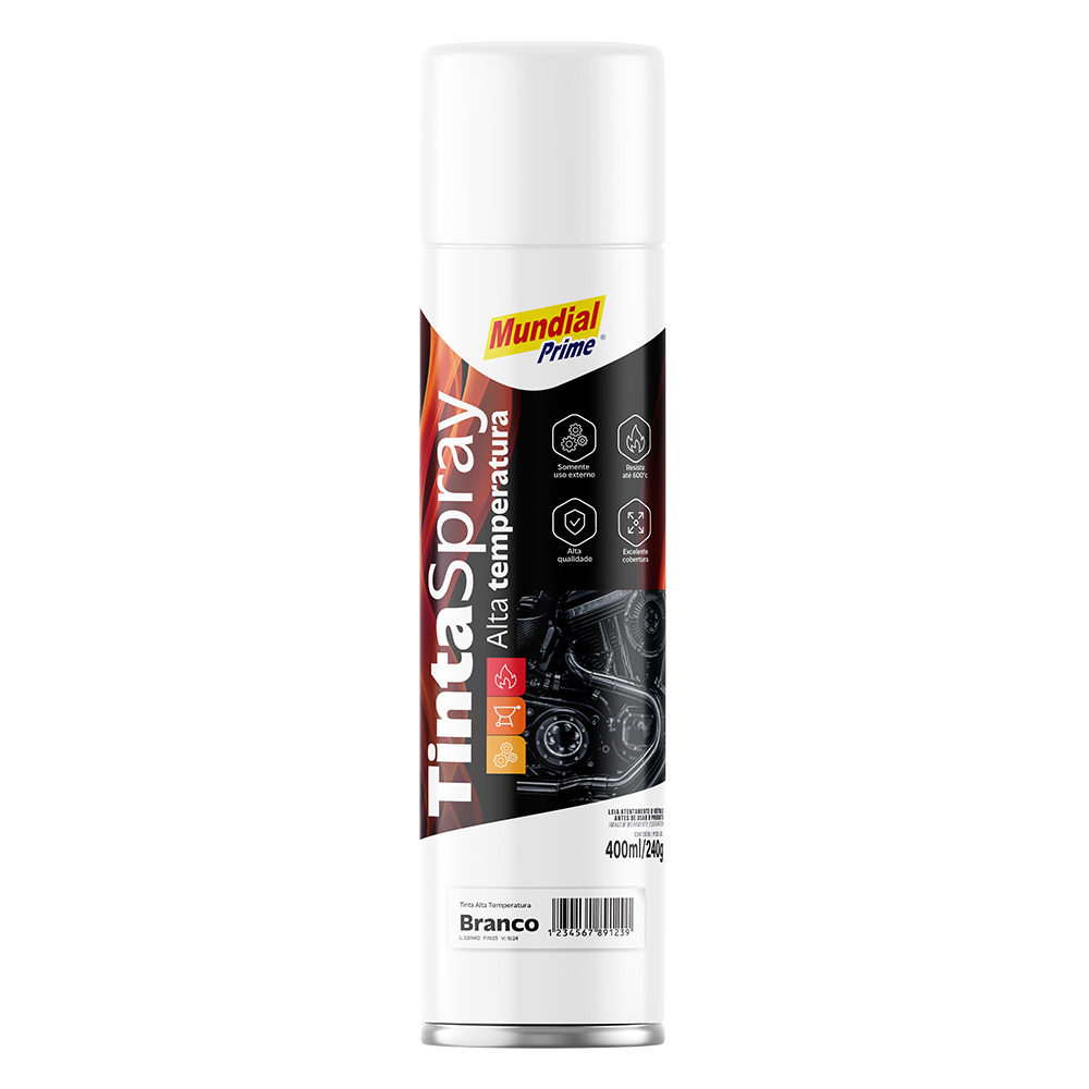 TINTA SPRAY ALTA TEMP BRANCO FOSCO 400ML MUNDIAL PRIME