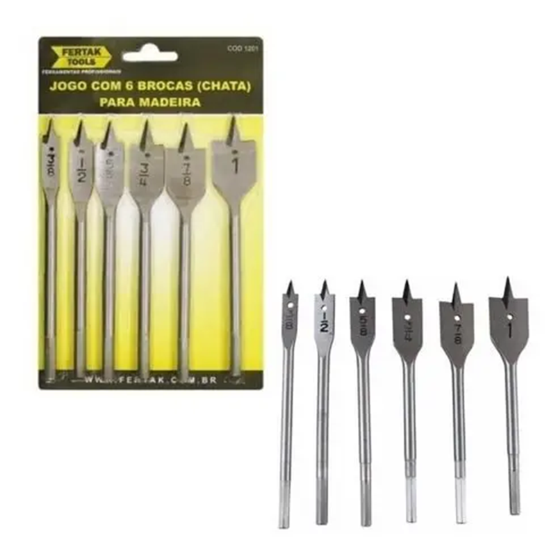 JOGO BROCA CHATA 3/8A1 150MM 6PCS 1201 FERTAK (IMP)