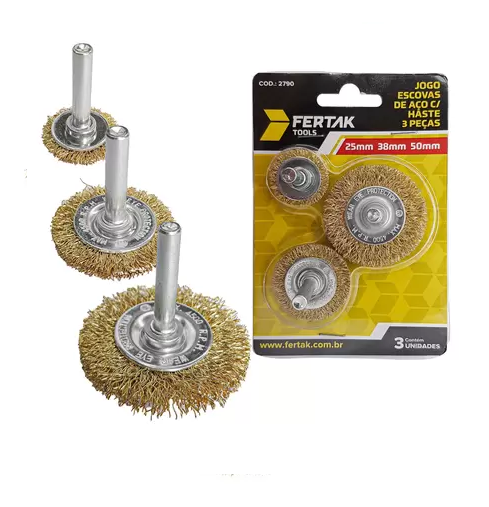 JOGO ESCOVA CIRCULAR C/ HASTE 1 1.5 2 3PCS 2790 FERTAK (IMP)