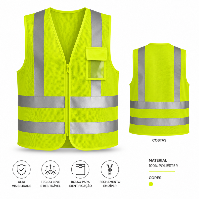 COLETE REFLET 1 BOLSO C/ ZIPER AM FLUOR/CZ T/M VOLK