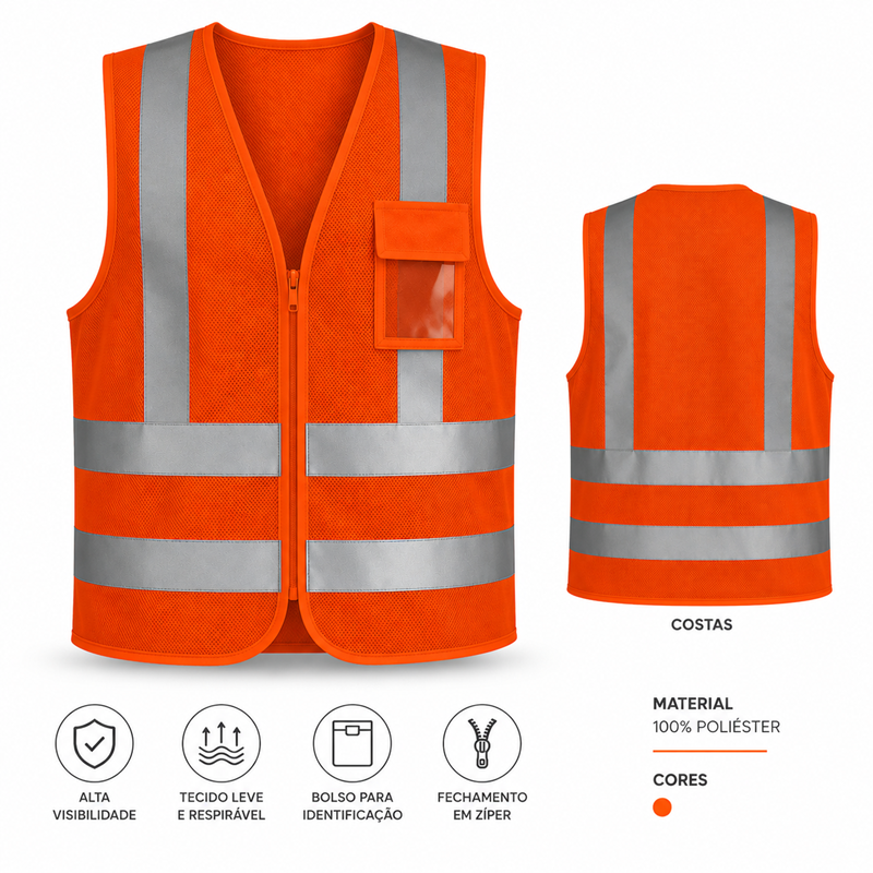 COLETE REFLET 1 BOLSO C/ ZIPER LR FLUOR/CZ T/M VOLK