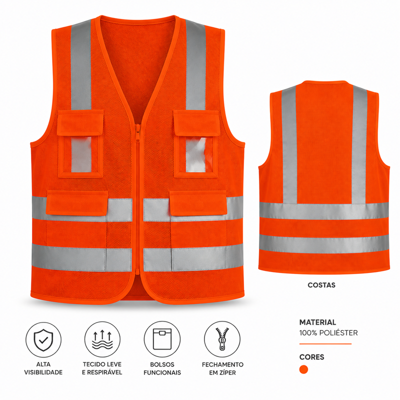 COLETE REFLET 4 BOLSO C/ ZIPER AM FLUOR/CZ T/XG VOLK