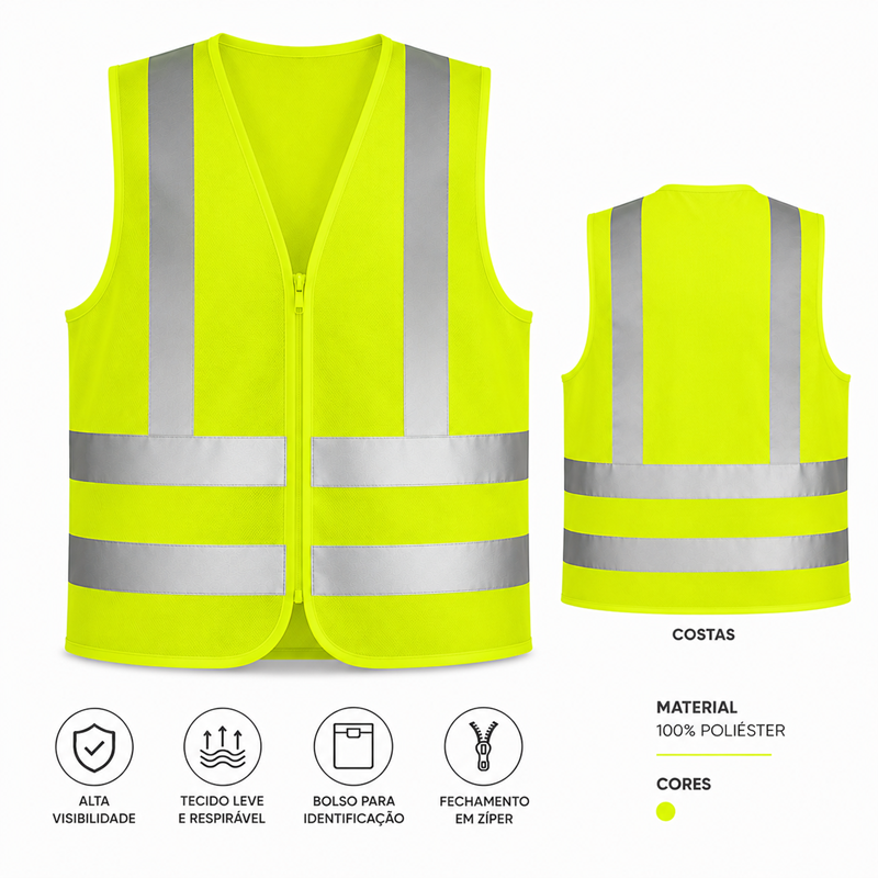 COLETE REFLET S/ BOLSO C/ ZIPER AM FLUOR/CZ T/XG VOLK