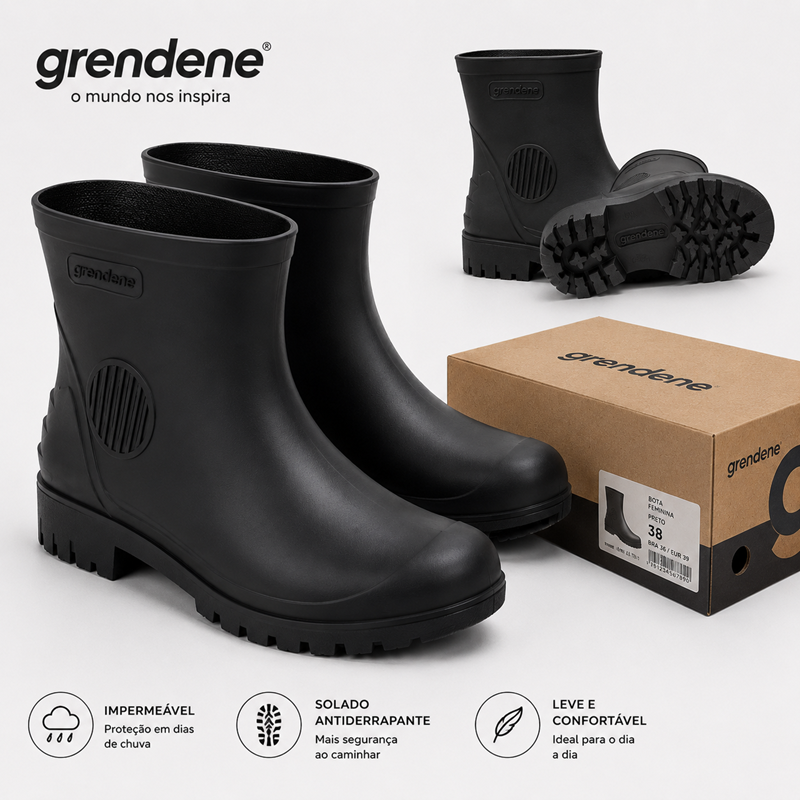 BOTA PVC CURTO PT S/ FORRO PEGA FORTE 37 CA46452 GRENDENE